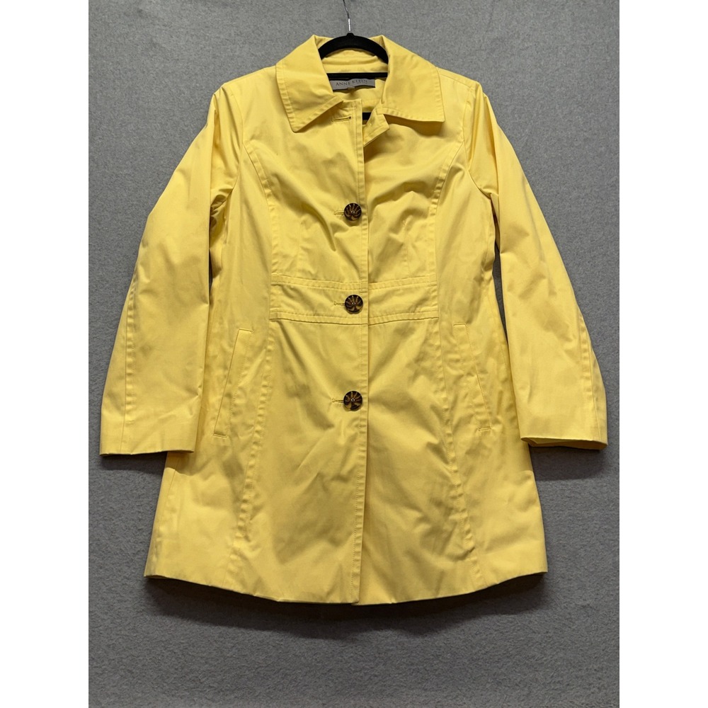 Anne Klein New York Yellow Button Front Trench Coat Jacket Womens Medium 105262